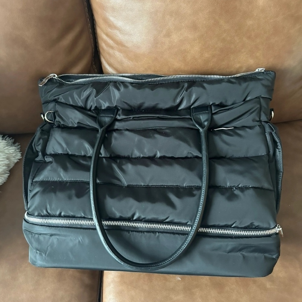 Black Puffy Quilted Tote with Double Handles